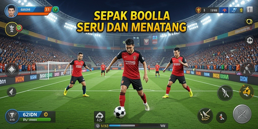 Tampilan gameplay menarik dari 62IDN saat pertandingan sepak bola berlangsung.
