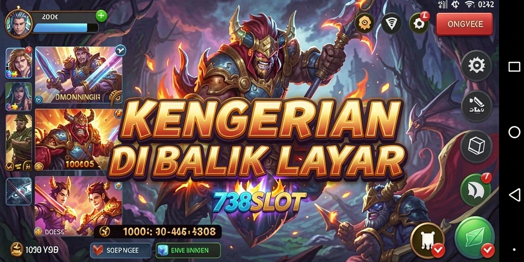 Screenshot gameplay 738SLOT menunjukkan suasana horror yang mencekam.