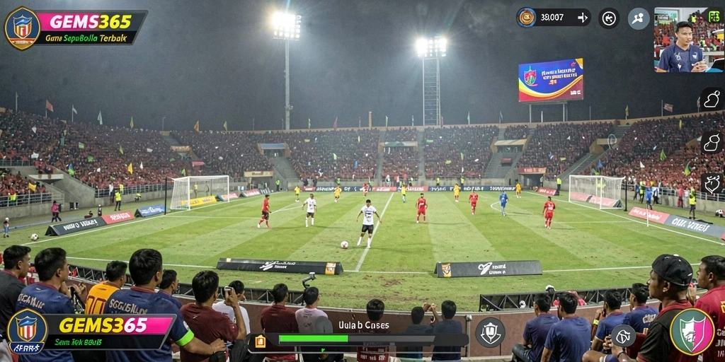 Tampilan gameplay GEMS365 yang intens dan realistis di lapangan sepak bola.