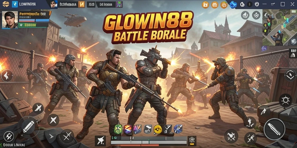 Gameplay GLOWIN88 menunjukkan aksi seru dalam pertarungan Battle Royale.