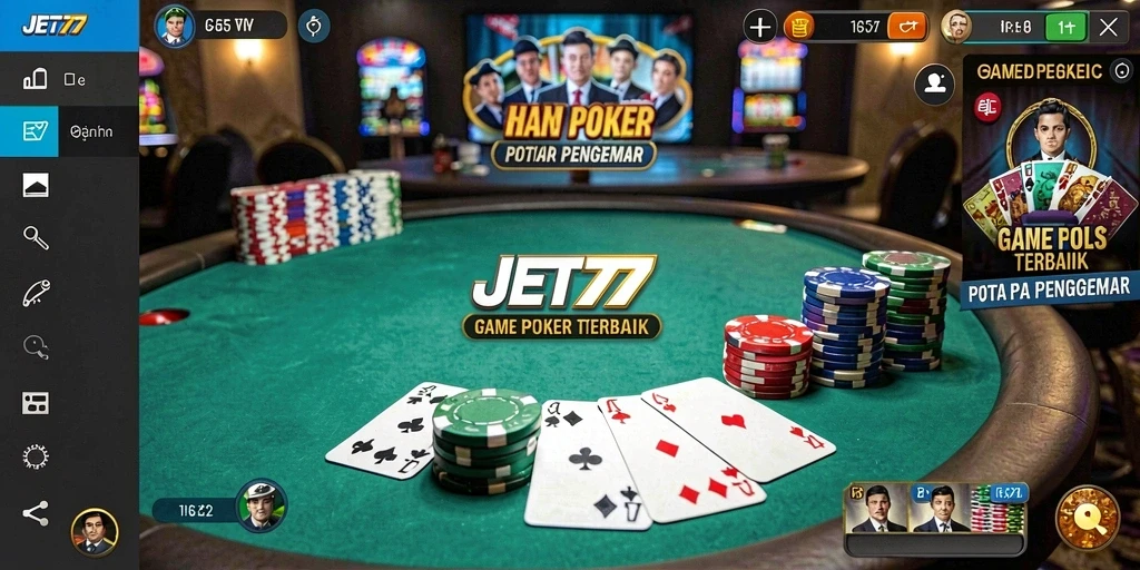 Screenshot menampilkan pemain yang sedang asyik bermain Poker di JET77.