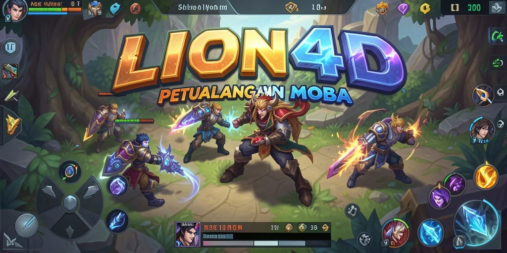 Screenshot LION4D menampilkan pertempuran seru antar hero di arena MOBA.
