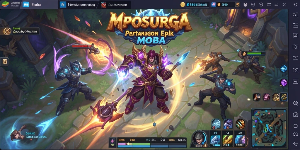 Gameplay seru dengan pertarungan pahlawan di arena MOBA.