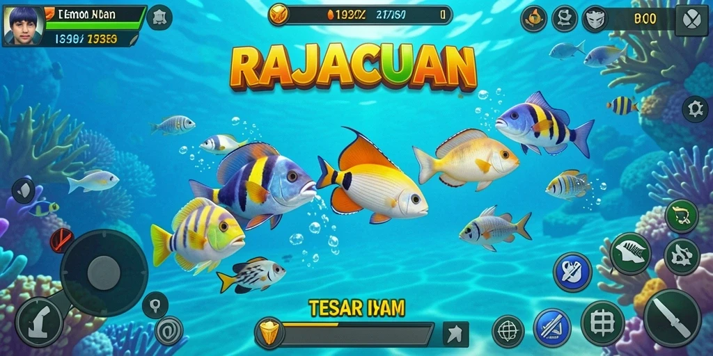 Tampilan gameplay seru dalam RAJACUAN dengan aksi menembak ikan.