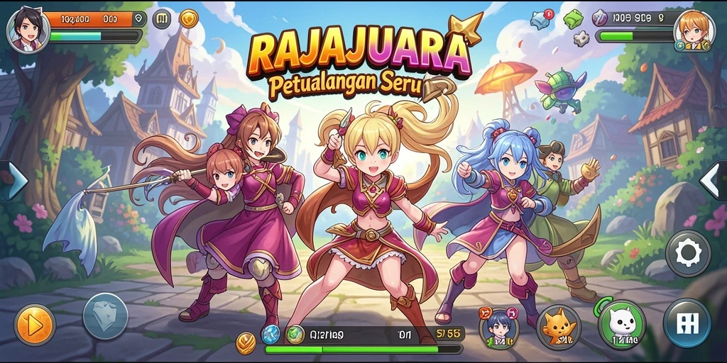 Tampilan permainan RAJAJUARA dengan karakter Anime yang dinamis.