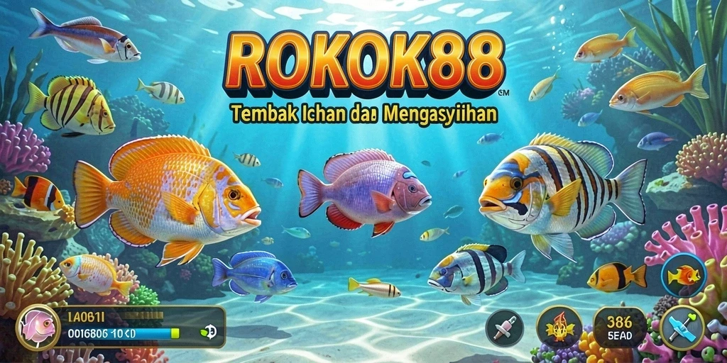 Screenshot gameplay ROKOK88 menampilkan aksi seru menembak ikan.
