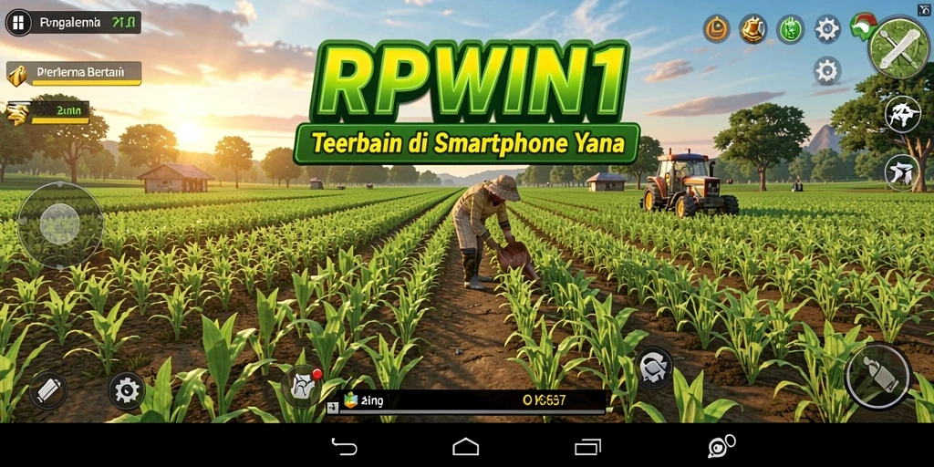 Tangkapan layar gameplay RPWIN1 menampilkan momen seru saat bertani di kebun yang indah.